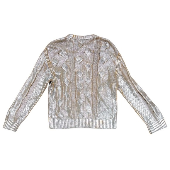 Pistola Everly Foil Accent Metallic Cable Knit Cotton Crewneck Sweater Size XS - Picture 5 of 9